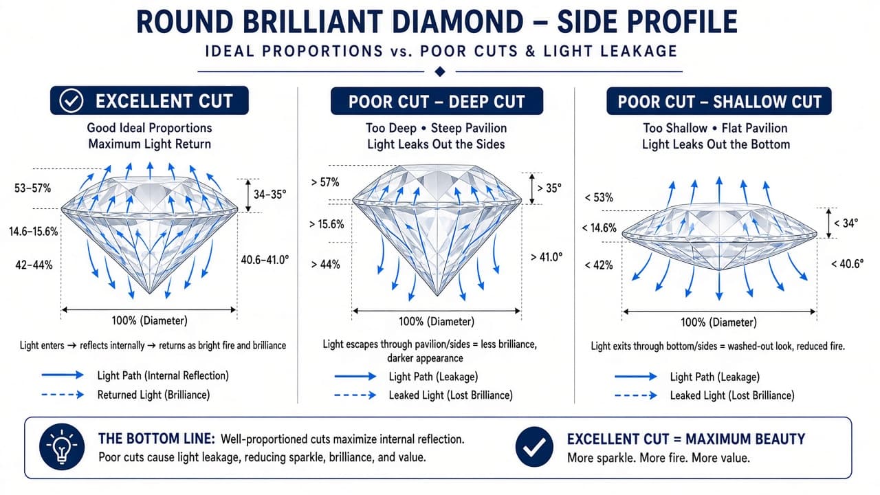 Excellent cut round brilliant diamond