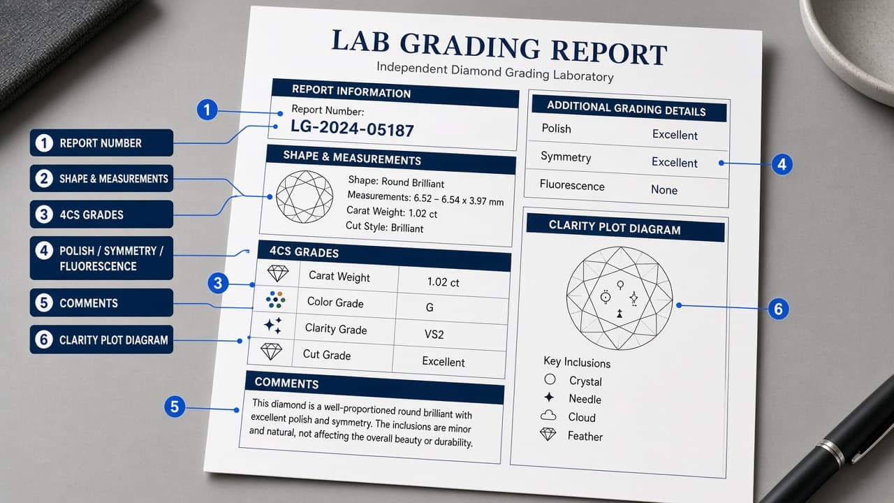Lab report ships with the certified stone