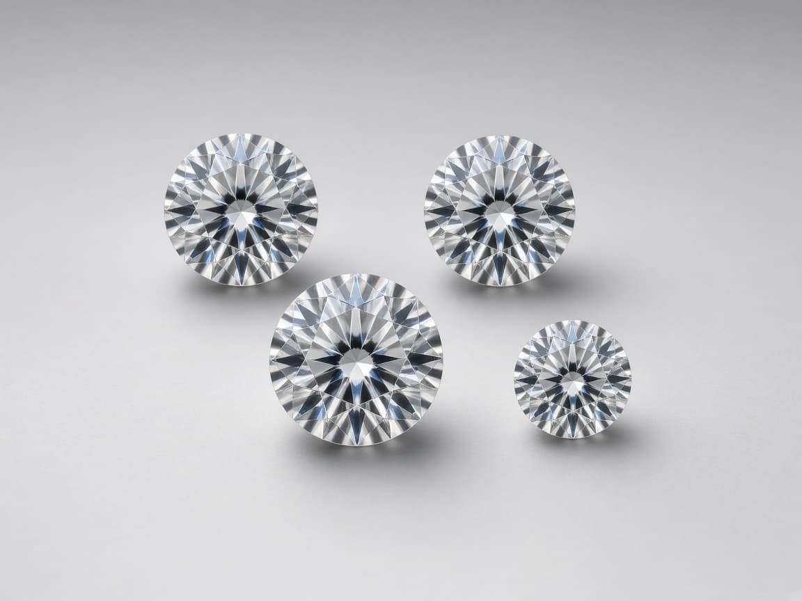 Certified loose round brilliant diamonds on a soft gray backdrop