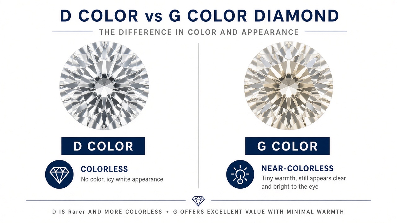 D color versus G color diamond side-by-side comparison
