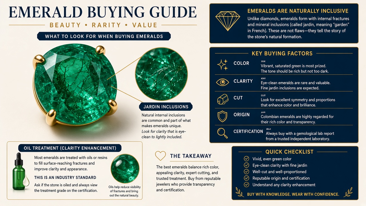 Emerald with jardin and oil treatment context