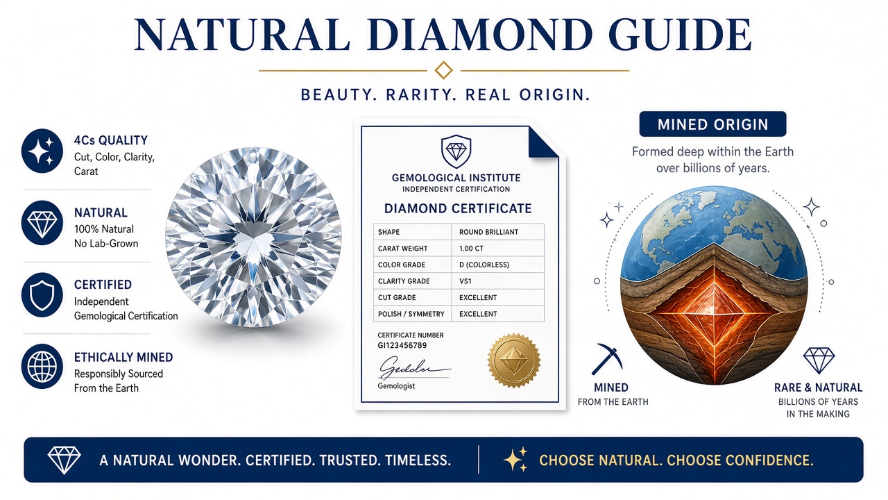Natural diamond with certificate for buying a mined certified loose diamond